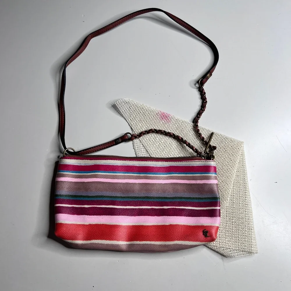 Elliott Lucca Multi‎ Color Striped Crossbody Bag Pebbled Faux Leather Slim Purse